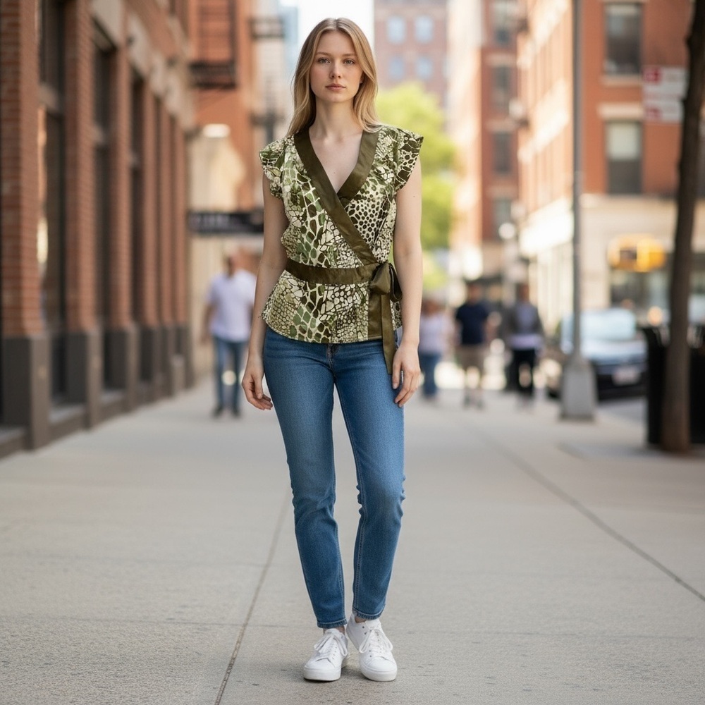 VERTIGO PARIS Satin V Neck Wrap Top